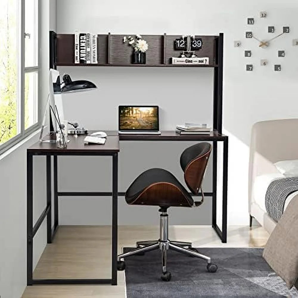 Reversible L-Shaped Corner Computer Desk with Hutch H82991