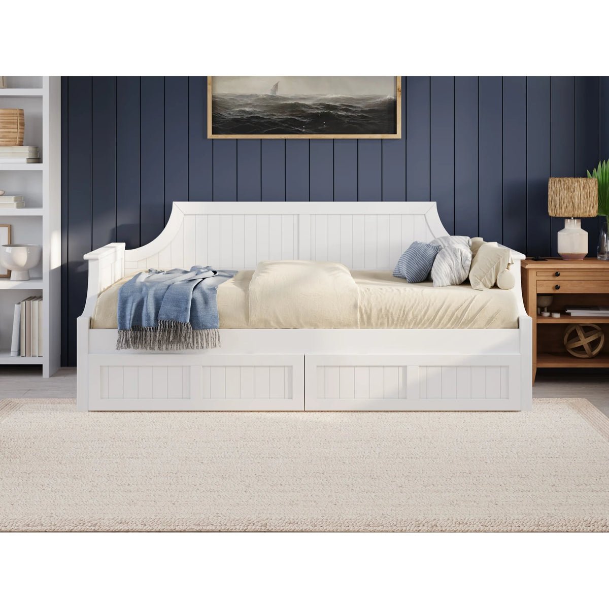 Twin Wood Daybed with Set of 2 Drawers in White L304