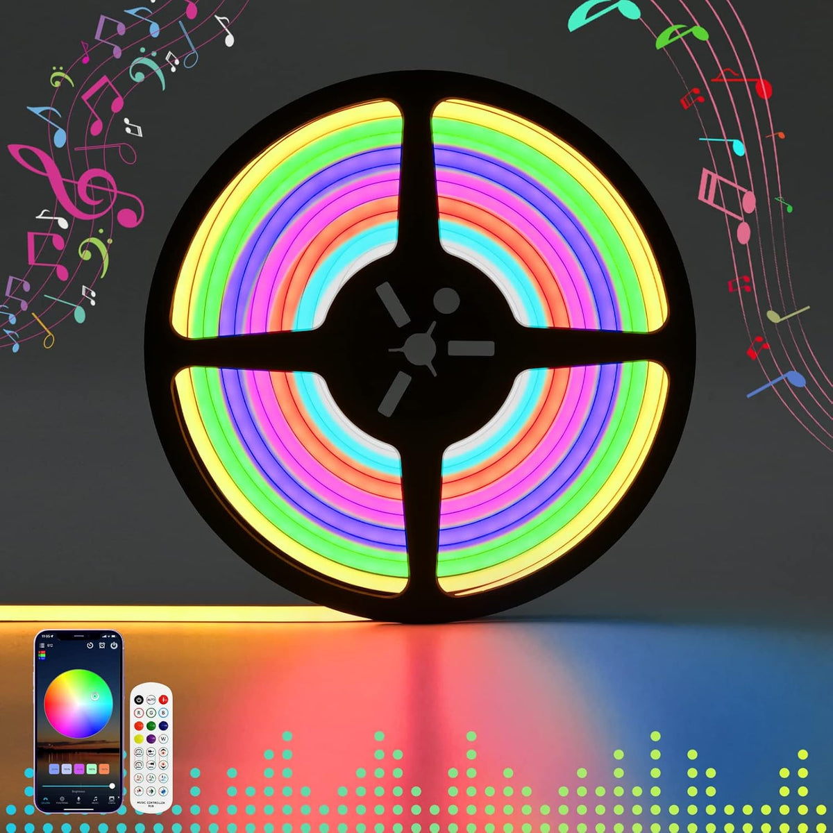 16.4ft RGB LED Strip Lights with Smart App Control, IP67 Waterproof Dimmable Silicone Light Strip Y95469