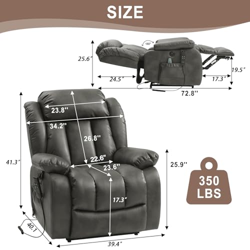 Genuine Leather Power Lift Recliner with Massage and Heat E73666