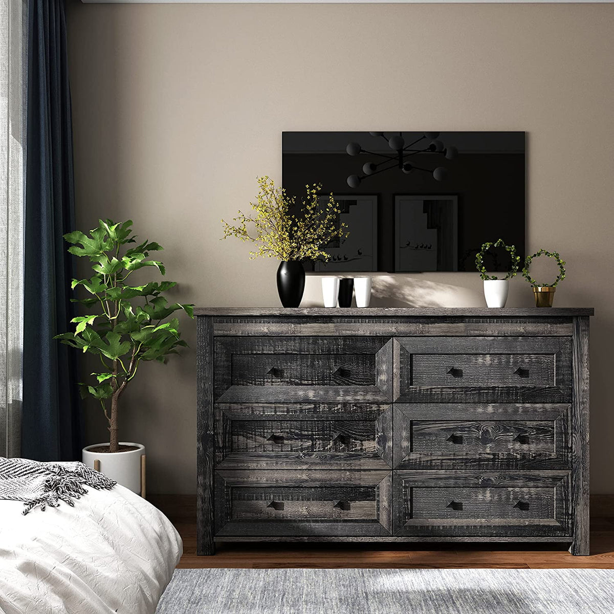 6 Drawer Wood Dresser with Metal Handles A35305