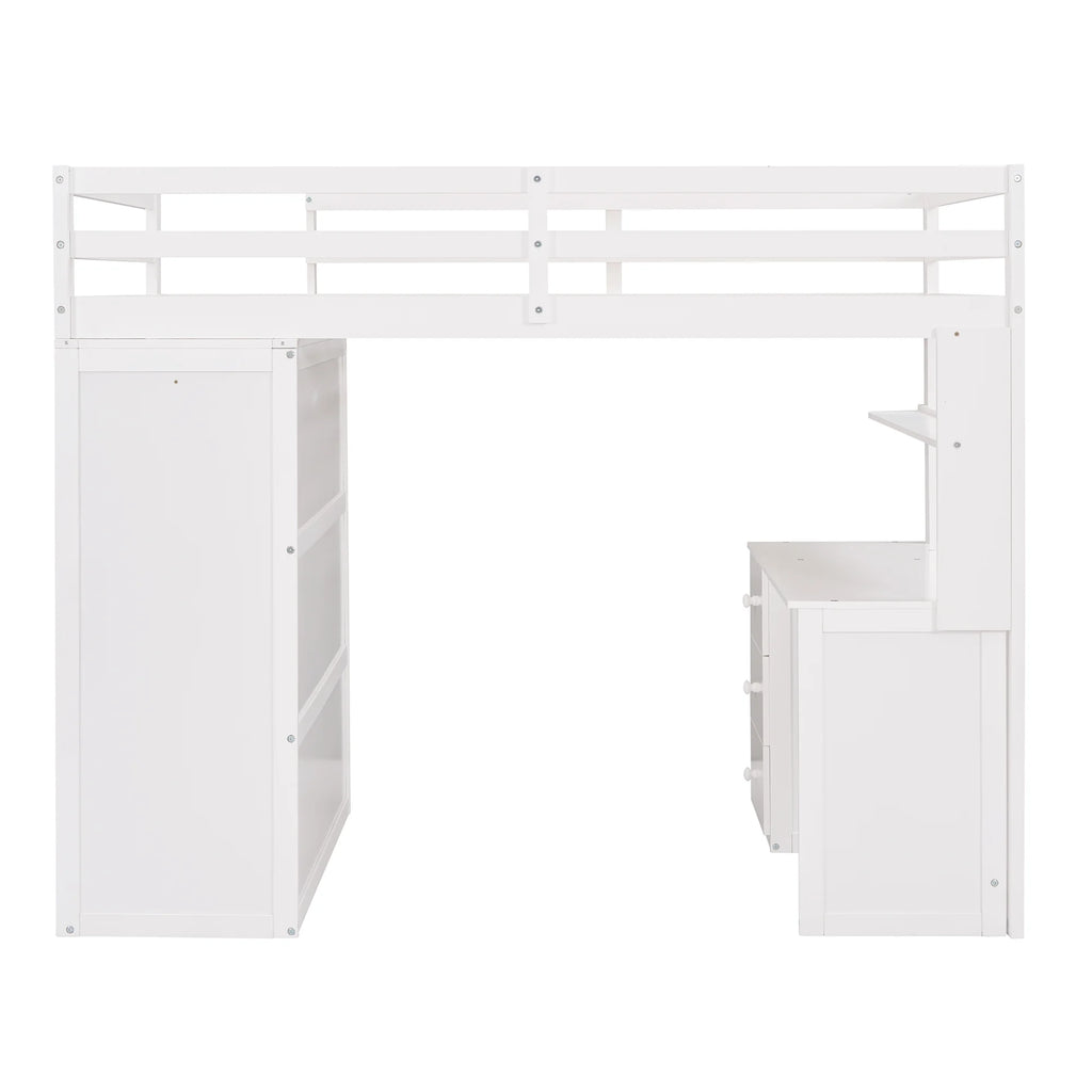 White Twin Size Wooden Loft Bed with Drawers, Desk, Wardrobe, Ladder & Safety Rails X465286