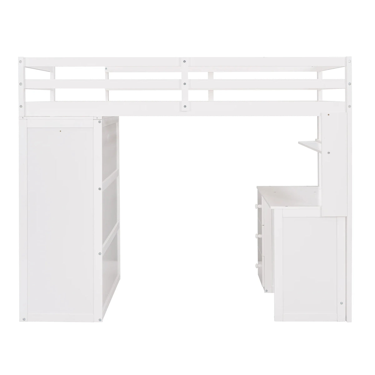 White Twin Size Wooden Loft Bed with Drawers, Desk, Wardrobe, Ladder & Safety Rails X465286
