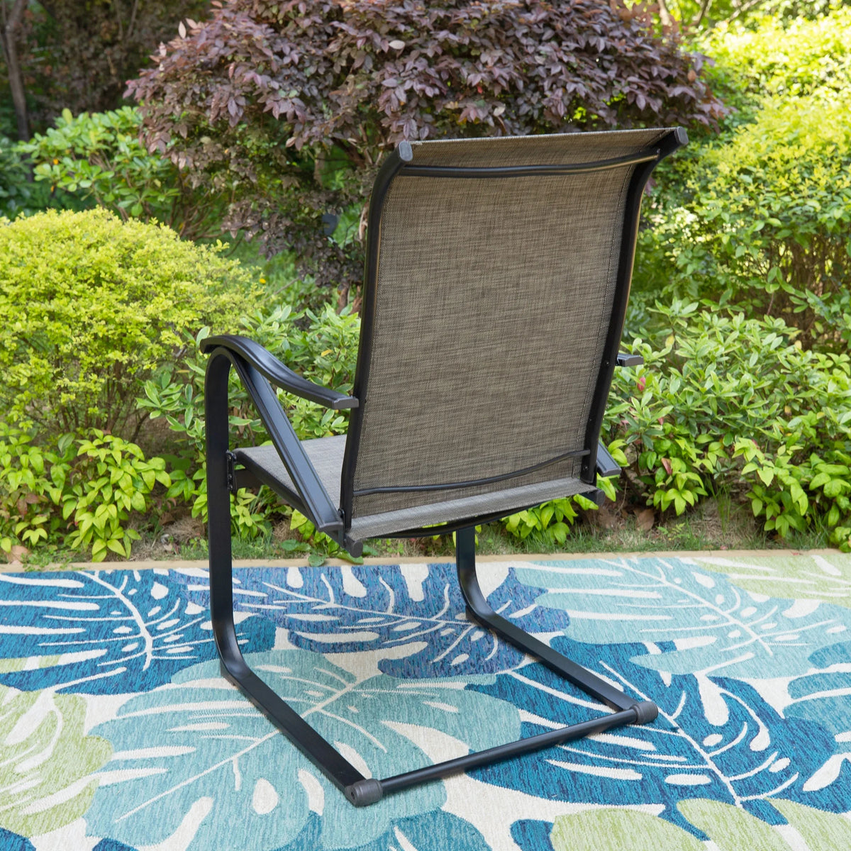 7-Piece Outdoor Patio Dining Set with 6 Rocking Chairs & 1 Metal Frame Dining Table, Black & Gray W628