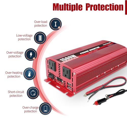 1500W DC 12V to 110V AC Power Inverter with Dual AC Outlets and Dual USB M723685