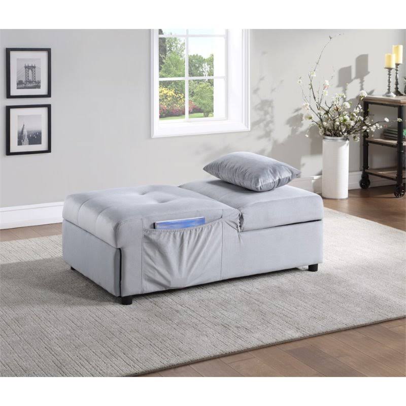 Gray Wood Storage Bench with Pull Out Ottoman X530