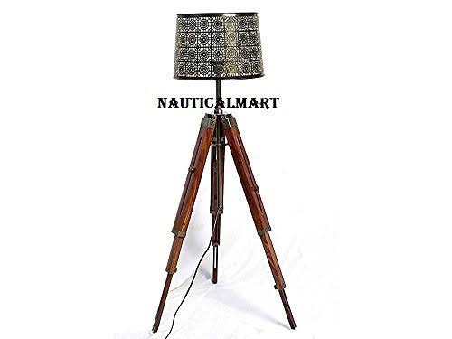 Brown Tripod Floor Lamp with Metal Shade H332