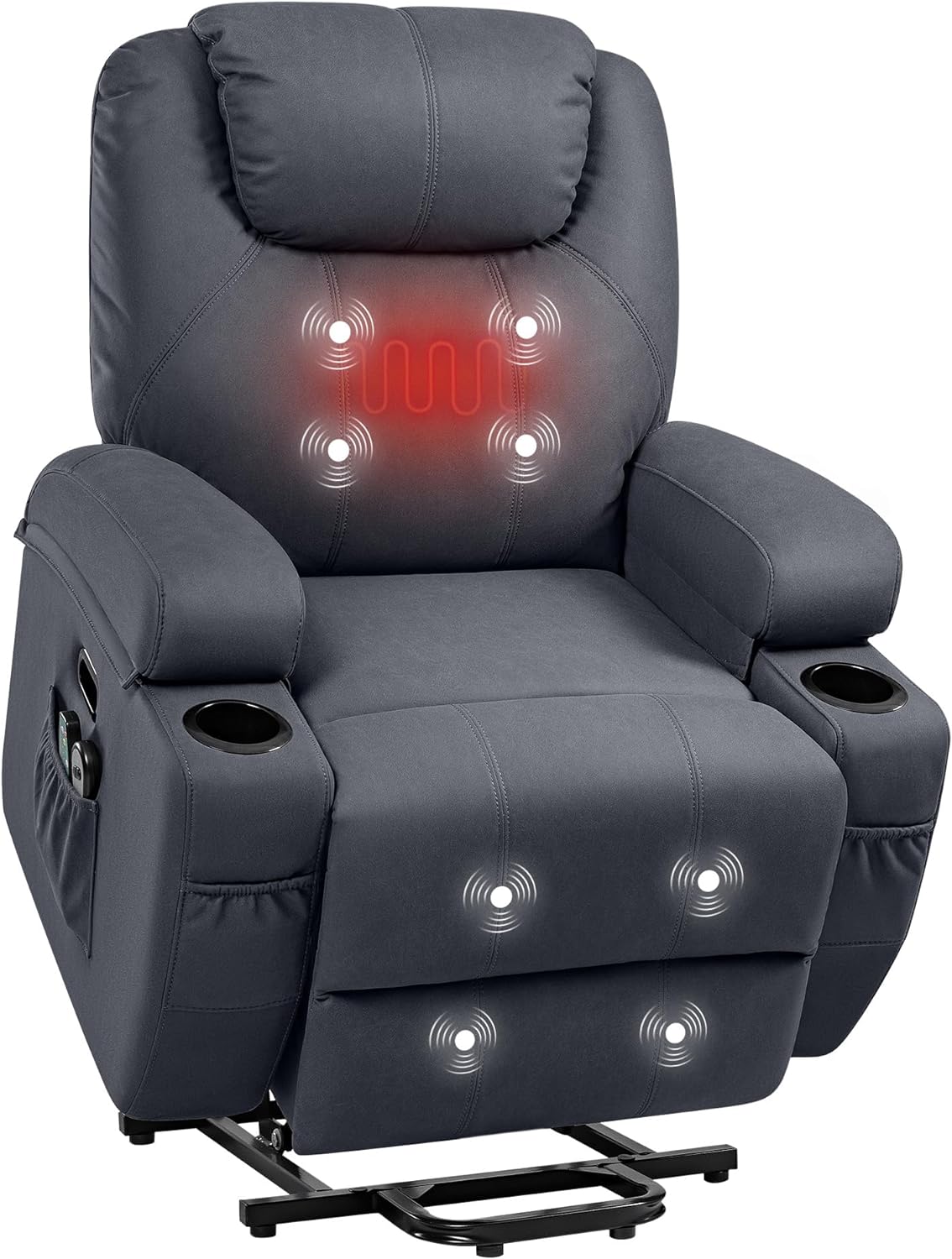 Blue Fabric Power Lift Recliner Chair with Massage and Heat S883