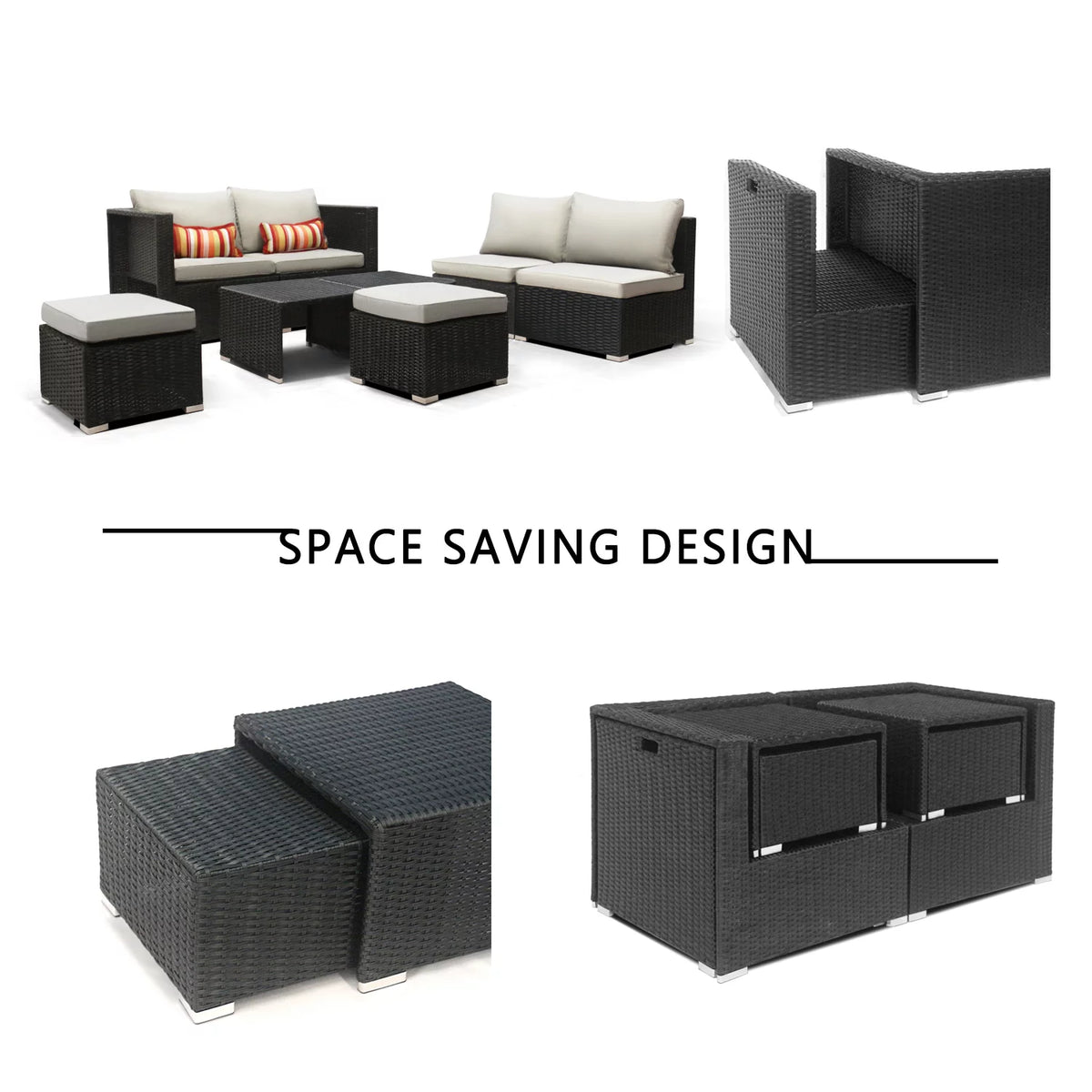 8 PCS Patio Furniture Set Sectional Sofa with Ottoman Coffee Table H6518