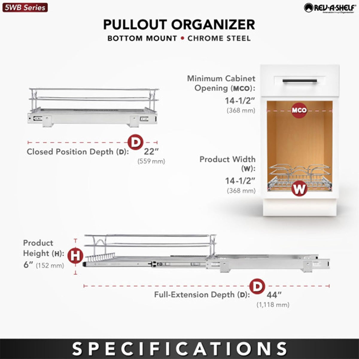 15 x 22 In Wire Pull Out Shelf and Drawer Organizer (2 Pack) P564