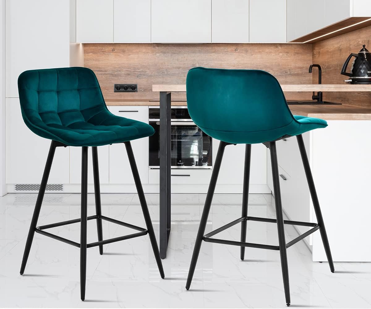 Blue Velvet Counter Height Bar Stools Set of 2 B191279