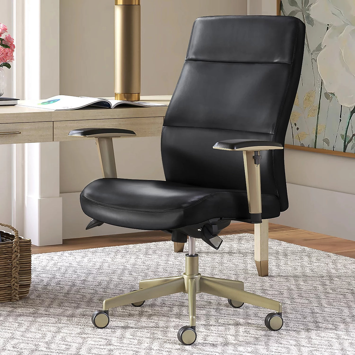 Black Faux Leather Ergonomic Swivel Executive Chair A6022