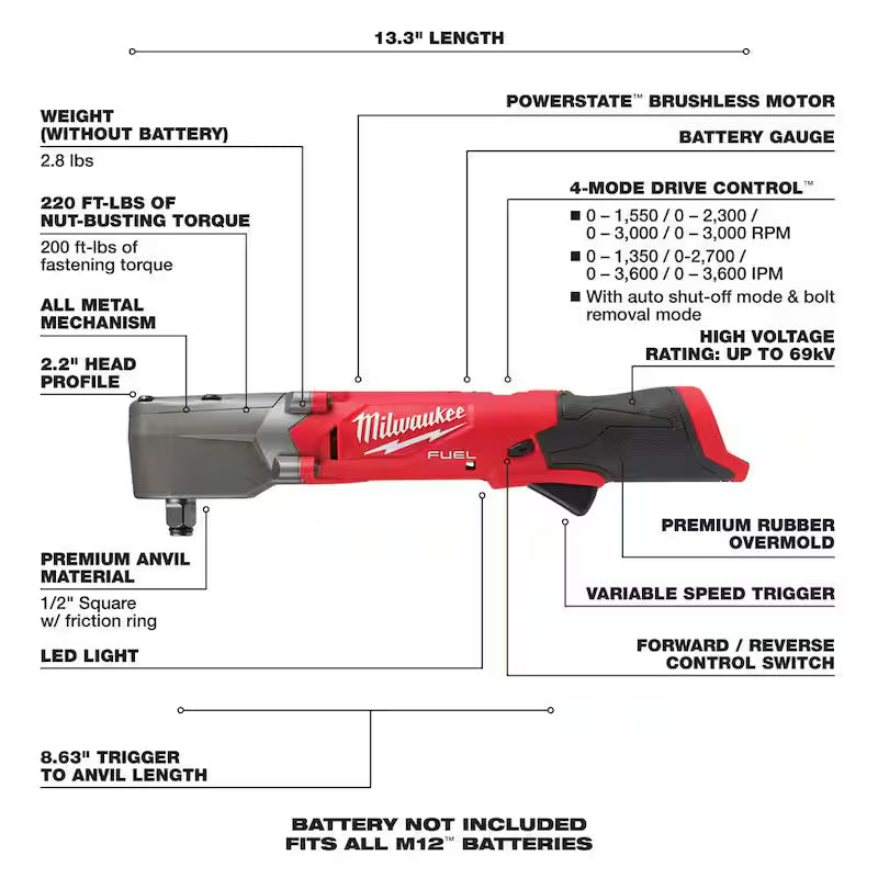12V Brushless Cordless 1/2 in. Right Angle Impact Wrench I903