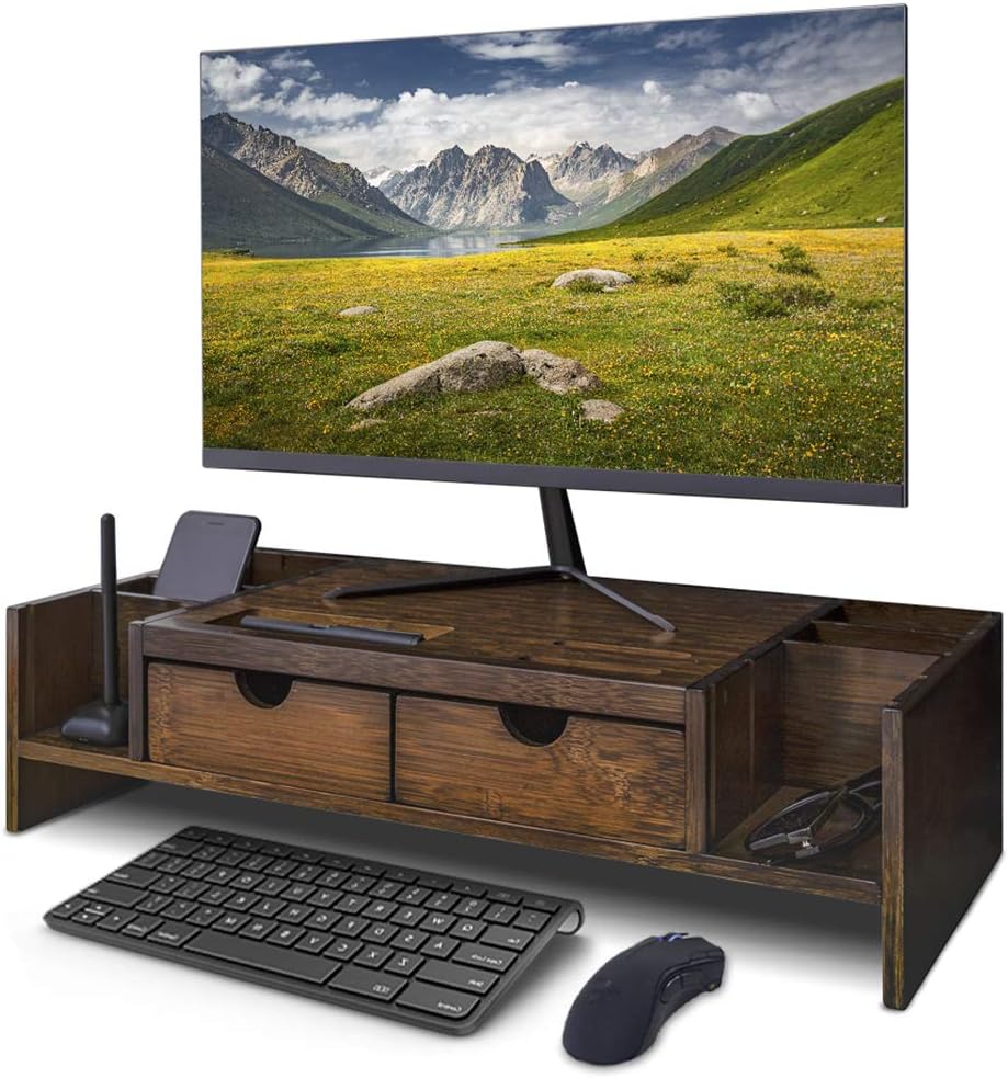 Natural Bamboo Monitor Stand with Drawers, Pack of 2 R160612