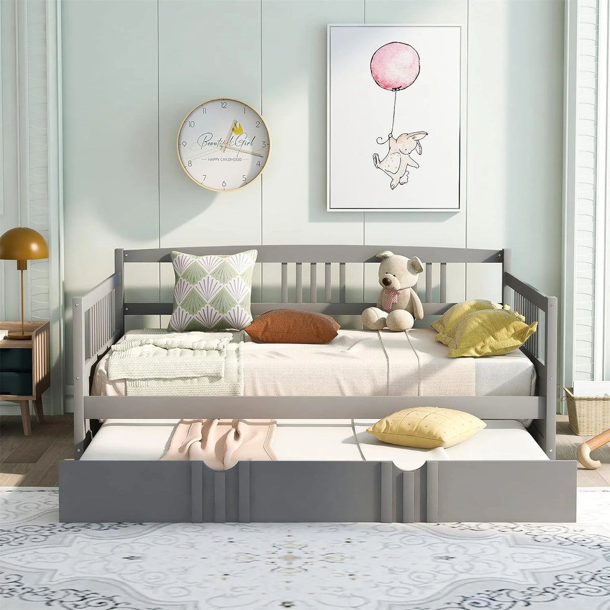 Grey Full Size Wood Daybed with Trundle P6995