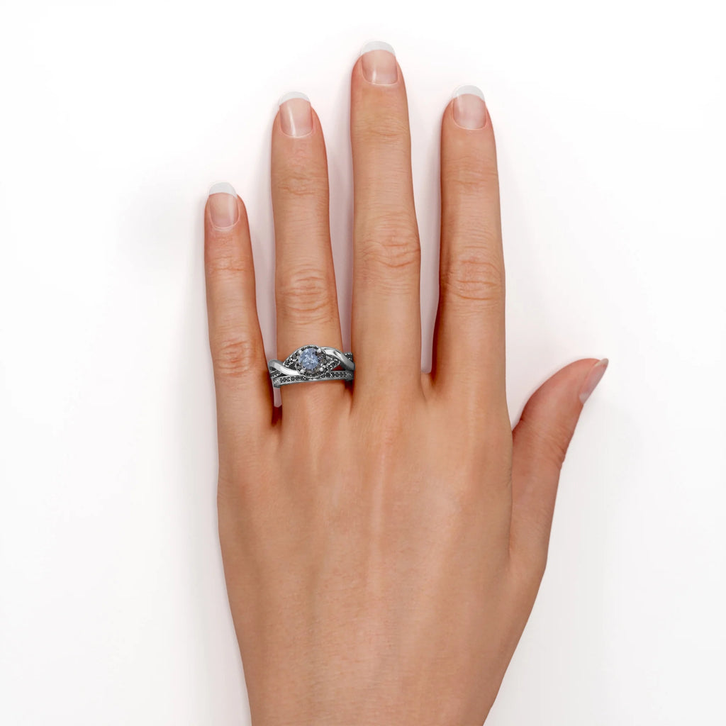 18K White Gold Plating over Silver Diamond Twisted Wedding Set A11441