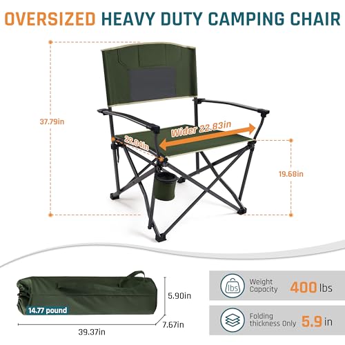 Oversized Heavy Duty Folding Camping Chair with Cup Holder Green I520691