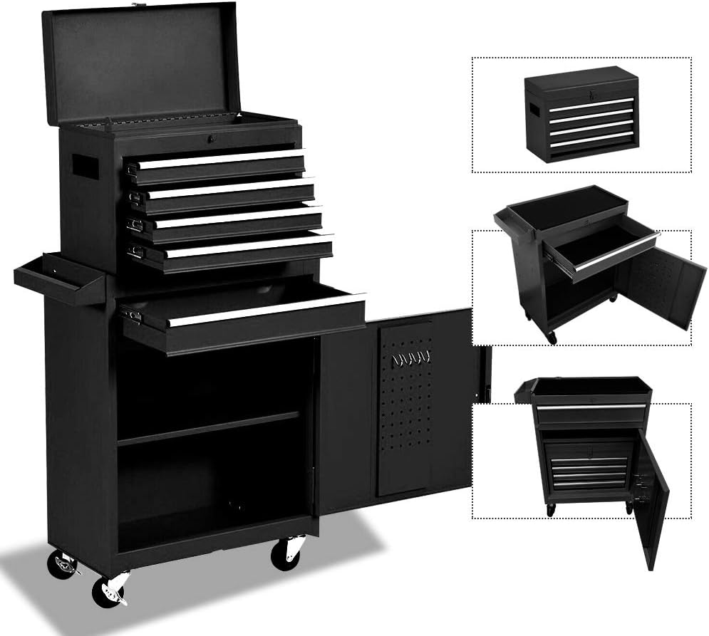 Red 5 Drawer Tool Storage Cabinet with Wheels and Lock E876741