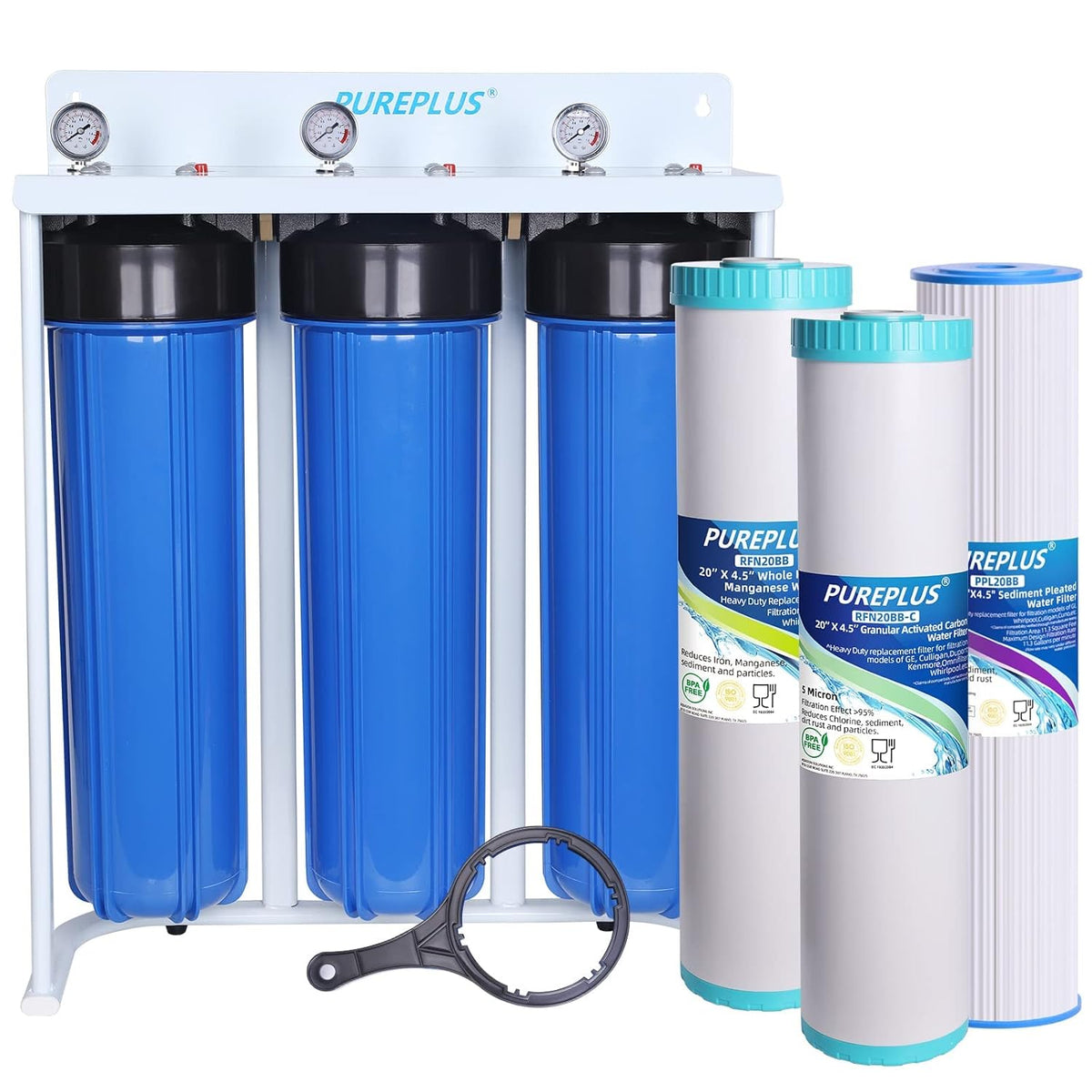 3 Stage 20 Whole House Water Filtration System with Pressure Gauges Q3981