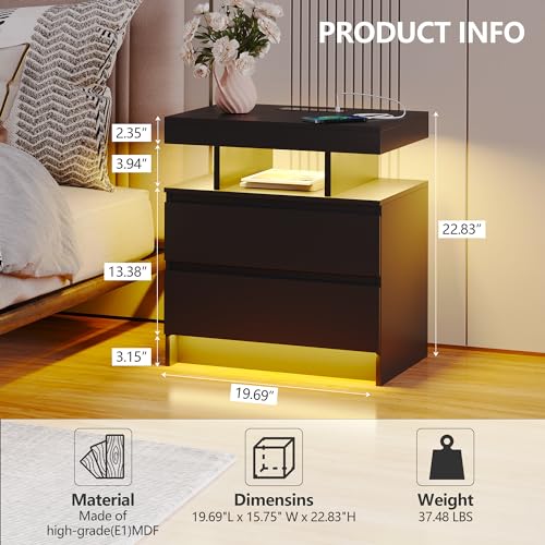 Black Nightstand with Drawers and Wireless Charging Station Z884951