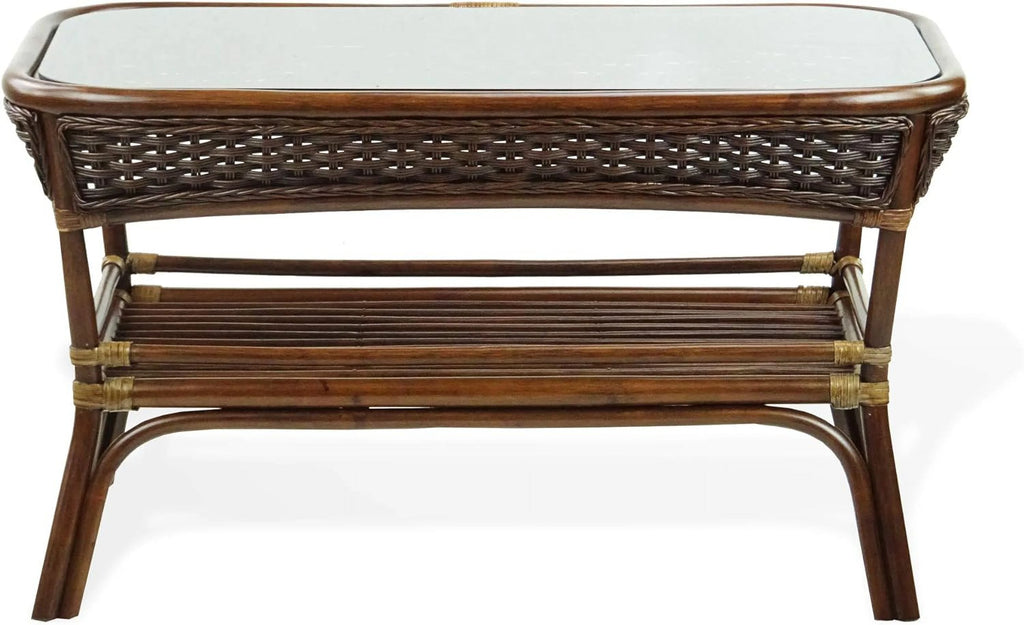 Rectangular Coffee Table Dark Walnut Natural Rattan T576