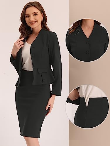 Collarless Peplum Blazer Formal Pencil Skirt Suit F657