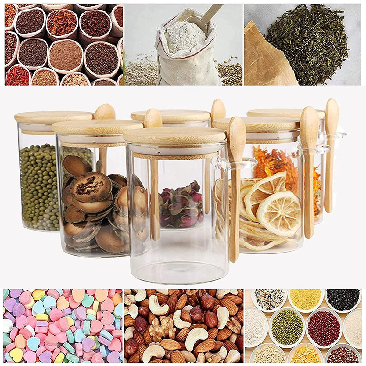 16 Oz Glass Jars with Bamboo Lid and Spoon Q2293