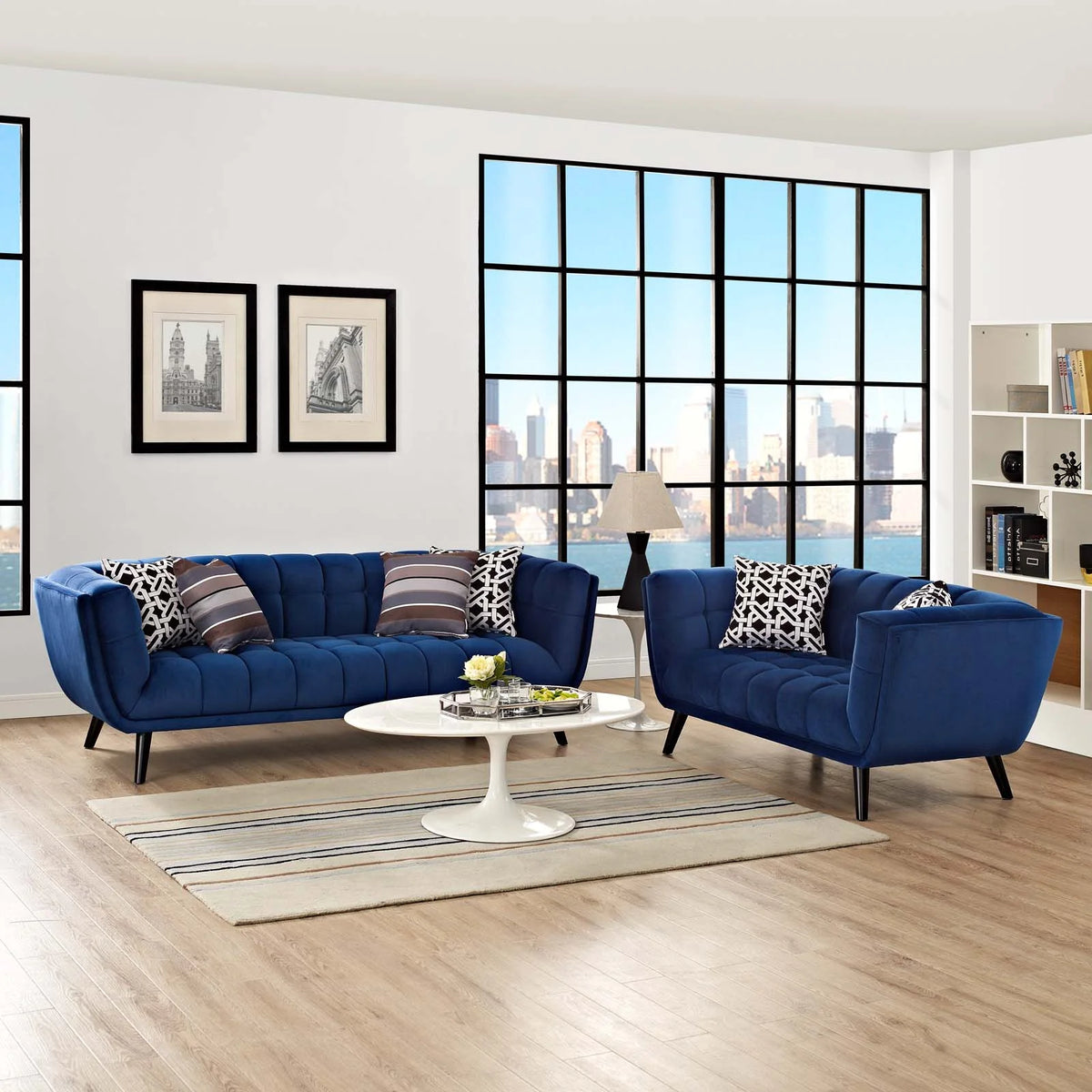 Navy Blue Velvet Loveseat and Sofa Set K26936