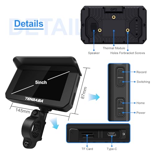 5" Motorcycle Dash Cam with GPS Navigation and 128GB TF Card W682