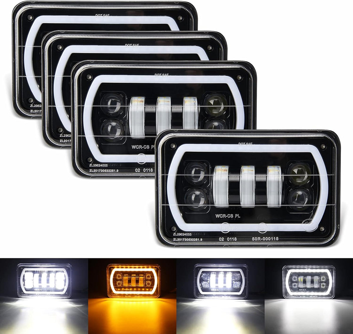 4x6 LED Headlights with White DRL Amber Turn Signal Halo Light J834995