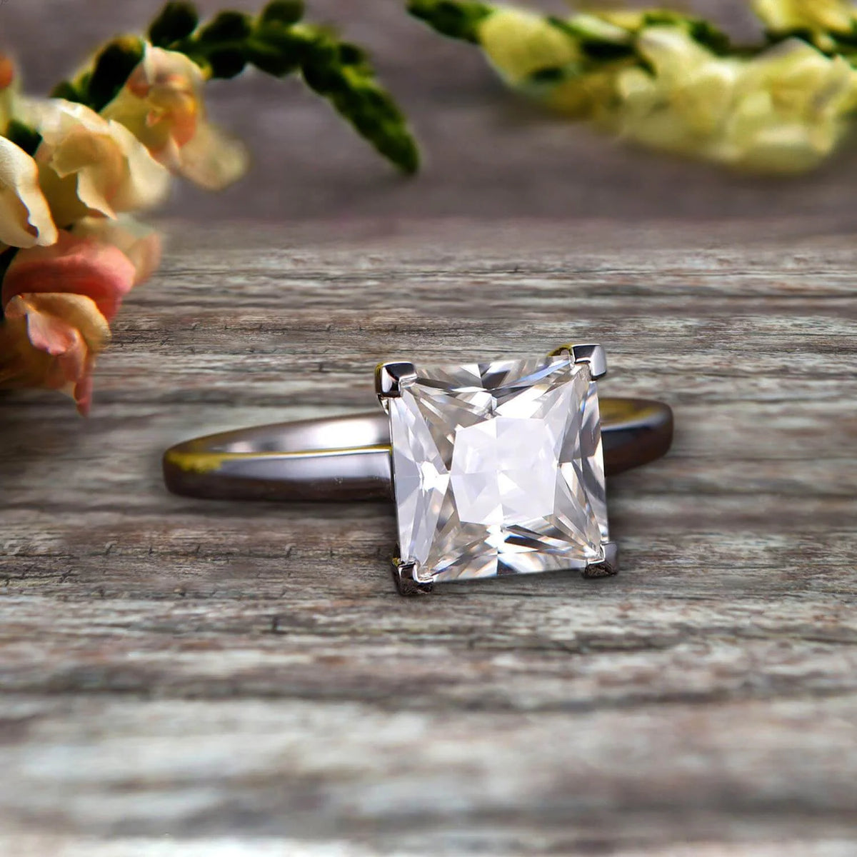 Princess Cut Moissanite Solitaire Engagement Ring on 10k White Gold I7173