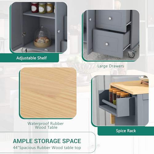 Grey Blue 52.7 Inch Kitchen Island with Drop Leaf D7202