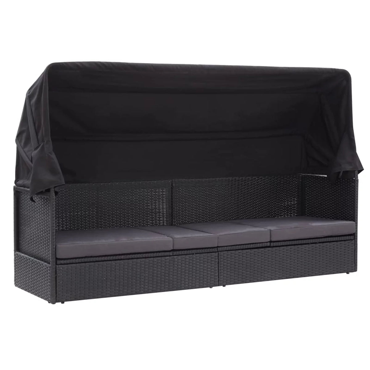 Black Poly Rattan Patio Sun Lounger with Canopy and Cushion C3149