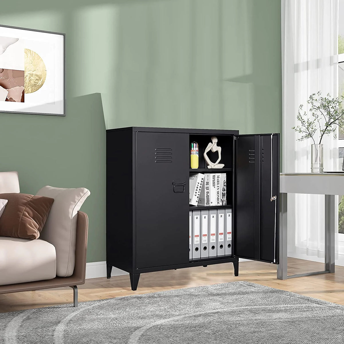 40" Metal Cabinet with Doors and Shelves T2187