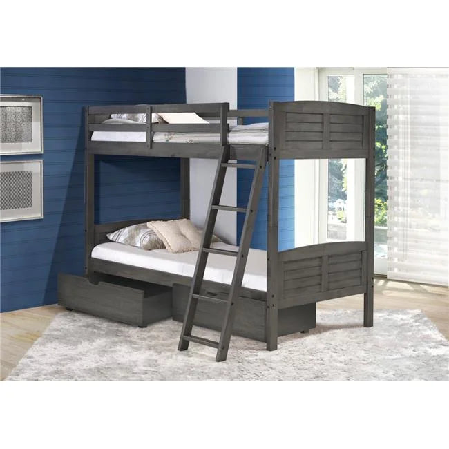 Twin Over Twin Louver Bunk Bed with Dual Storage Drawers I3032