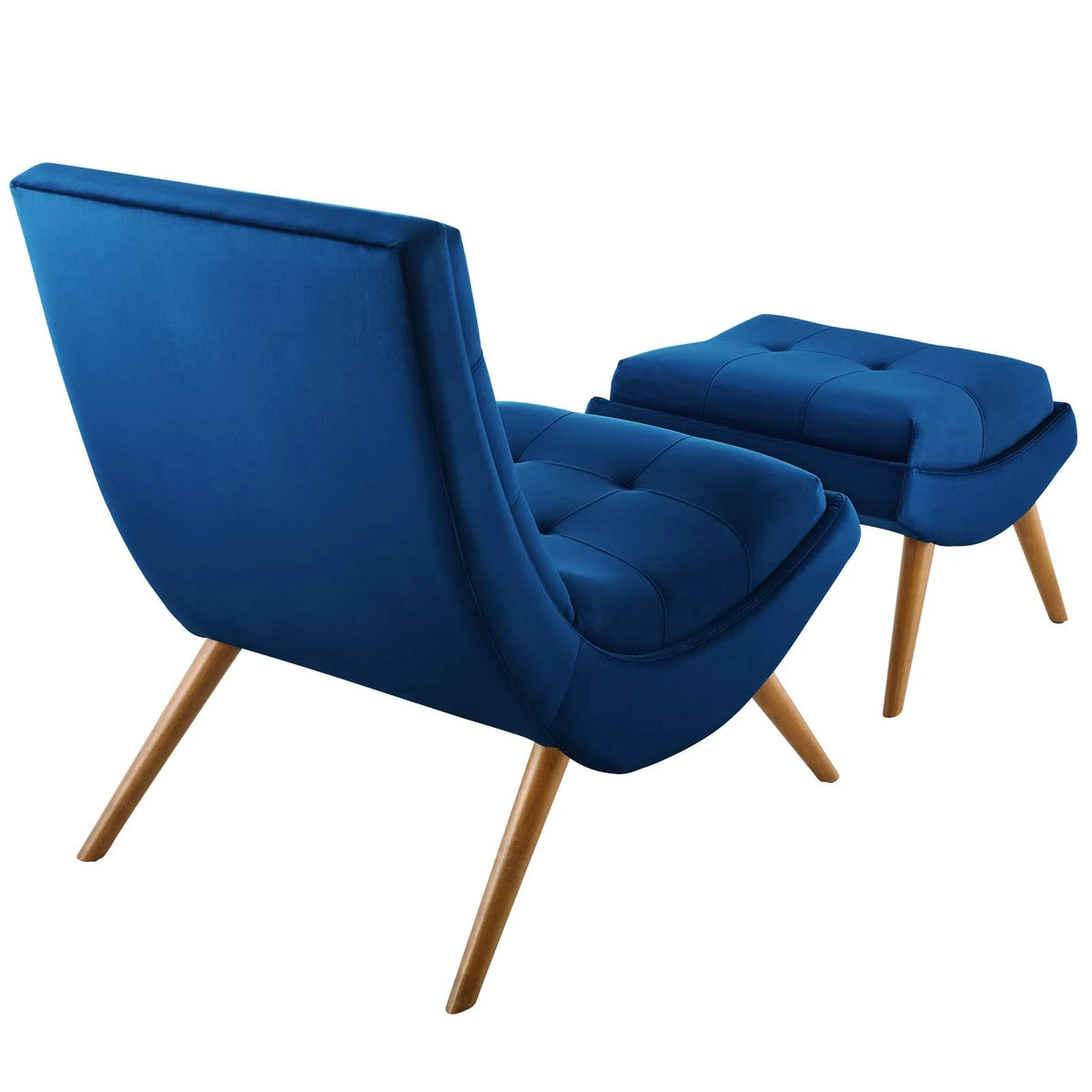 Navy Velvet Lounge Chair and Ottoman Set W29473