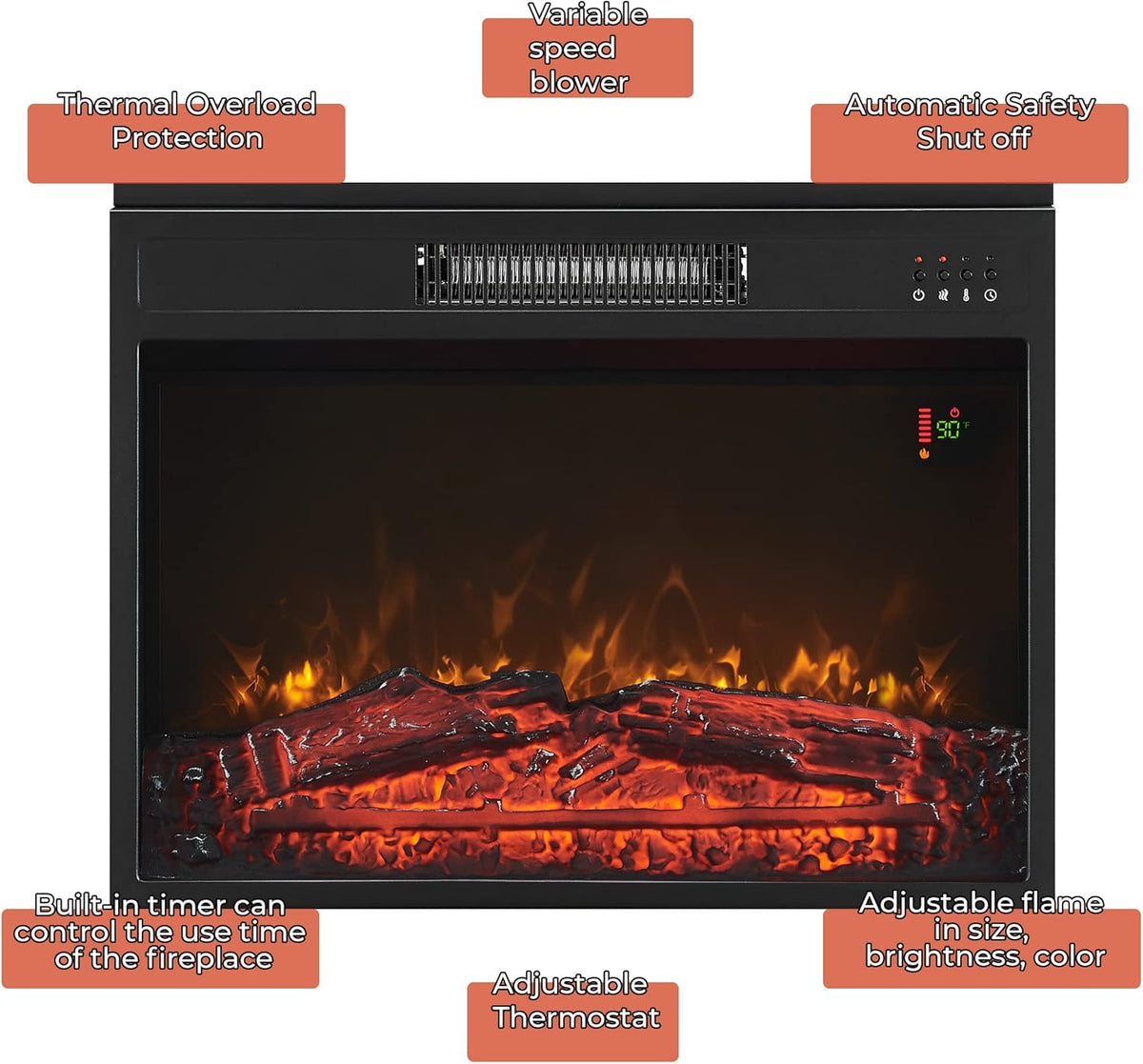 Electric Fireplace Mantel Freestanding Media Stand with 3 Cabinet Bookcase Shelf and Remote Control P3362