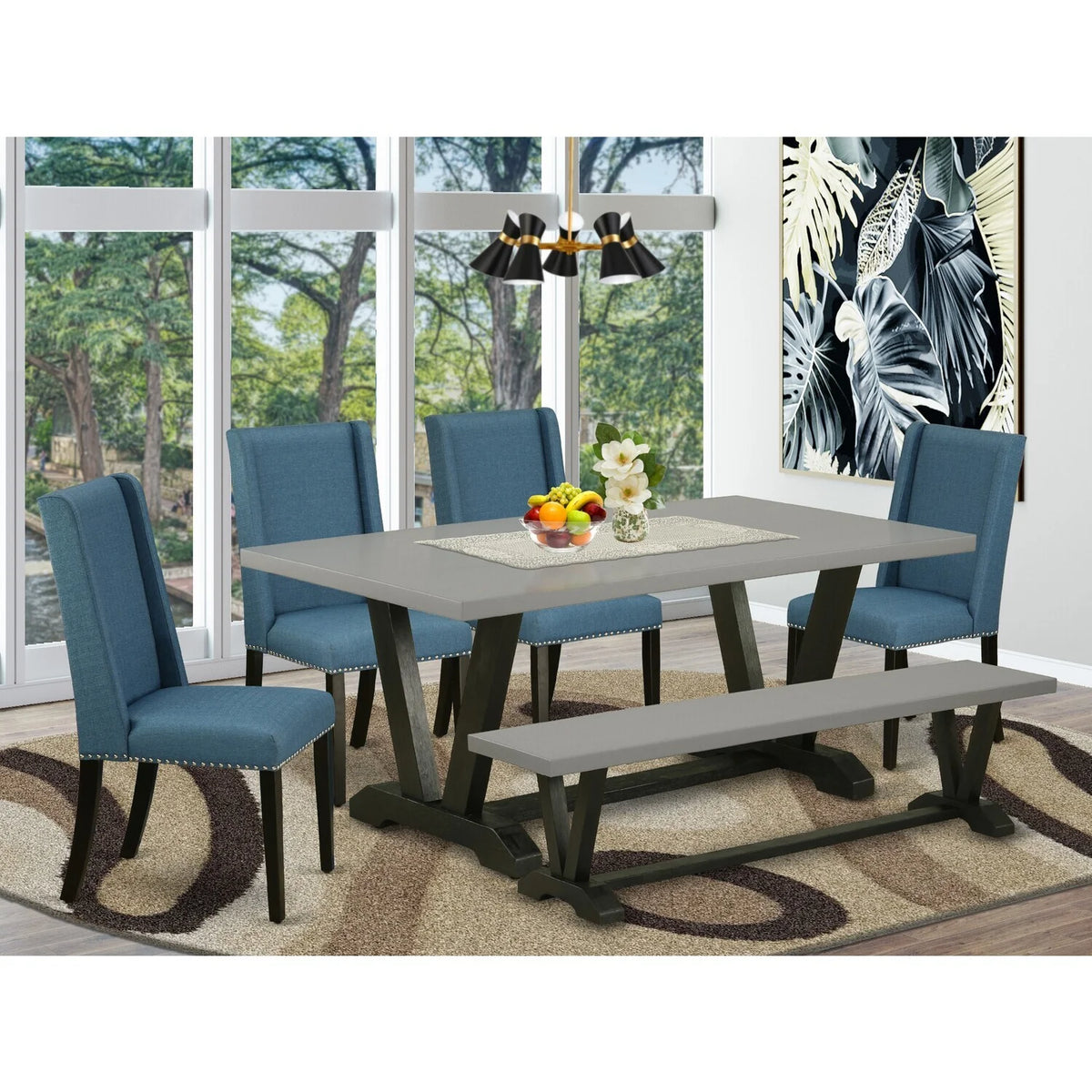 6-Piece Dining Room Set with 4 Chairs Bench and Rectangular Table F654903