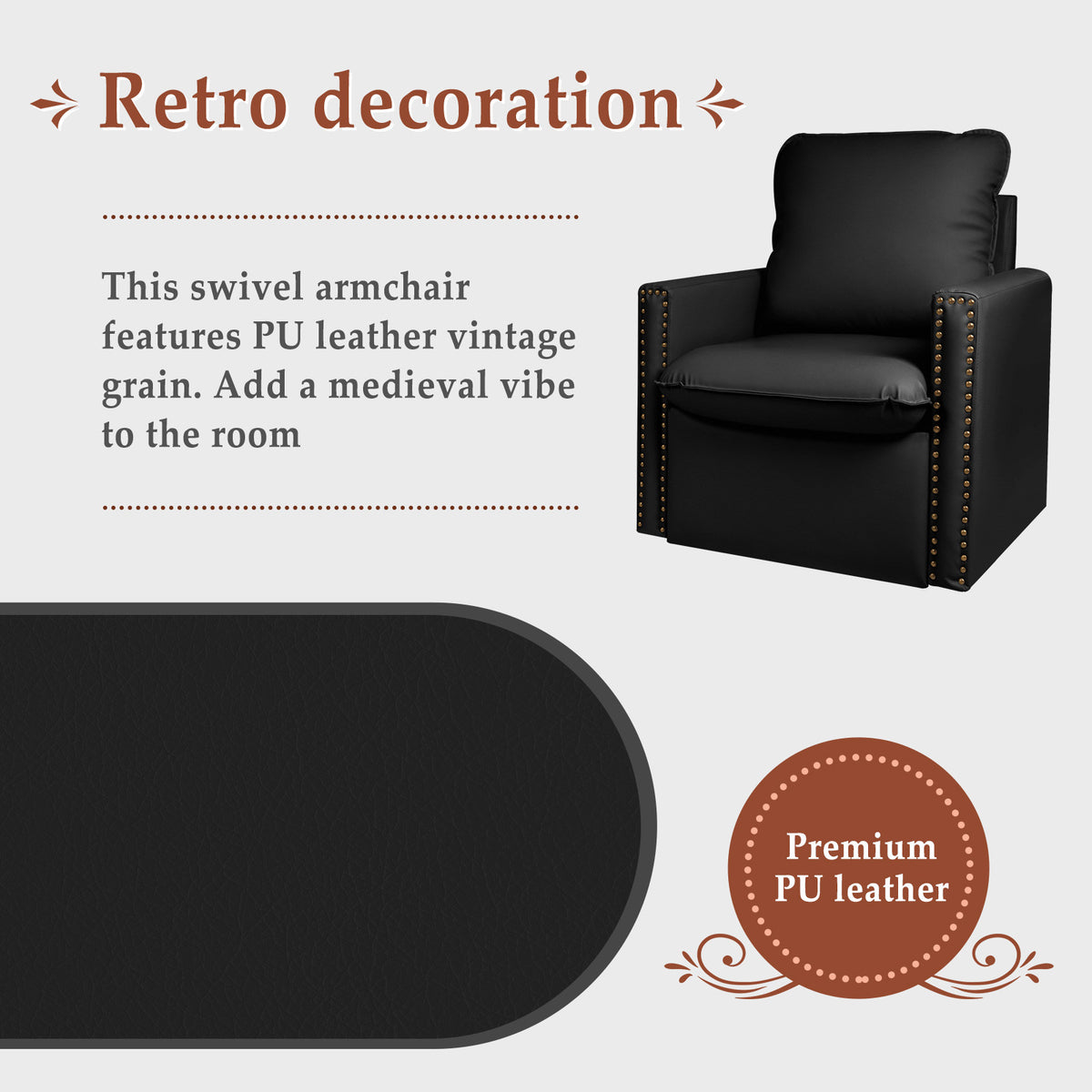 Black Faux Leather Swivel Accent Chair with Cushion P784307