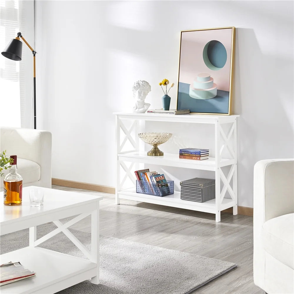 White Console Table with 2 Open Shelves N36469