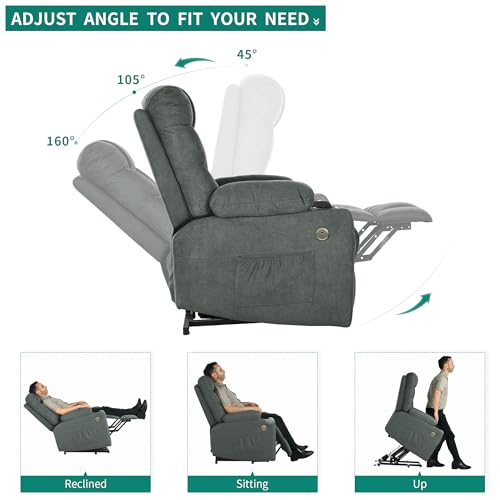 Dark Grey Power Lift Recliner Chair with Massage and Heat D558625