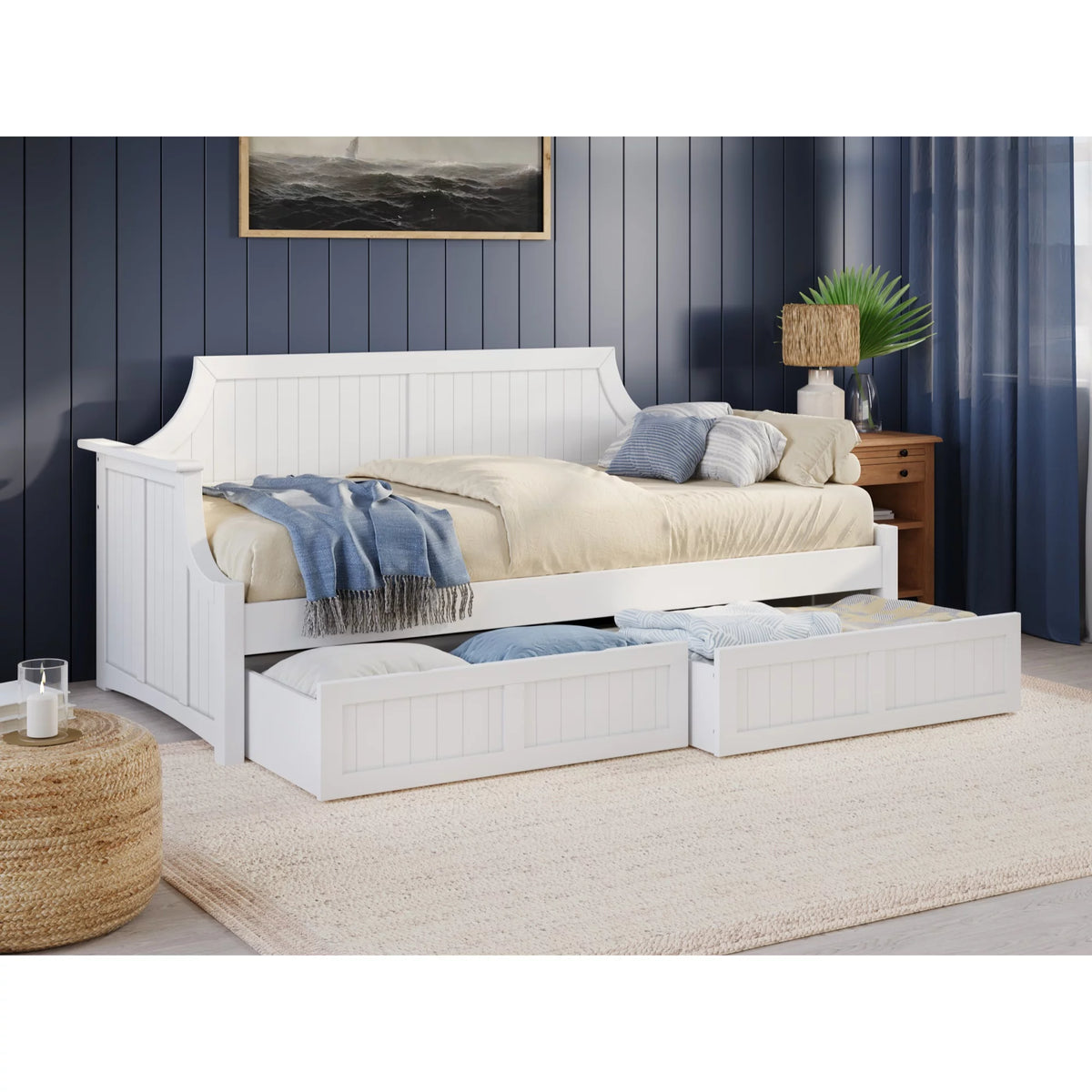 Twin Wood Daybed with Set of 2 Drawers in White L304