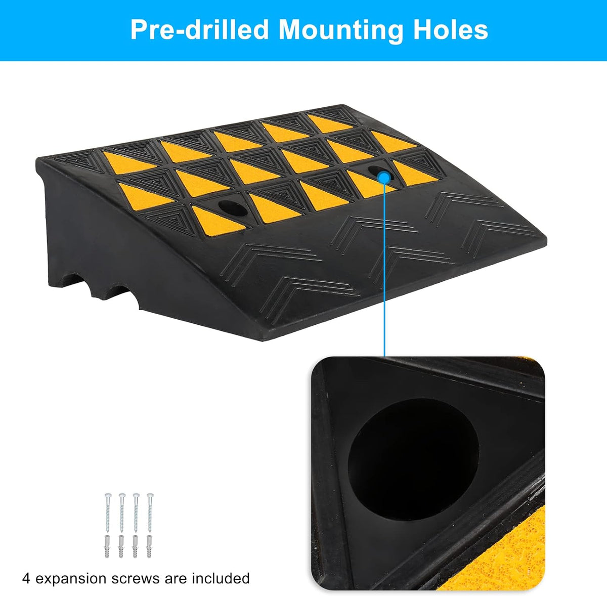 2PCS 6 Rubber Car Curb Ramps, Anti-Slip Heavy Duty Threshold Ramp with Expansion Bolts F4833
