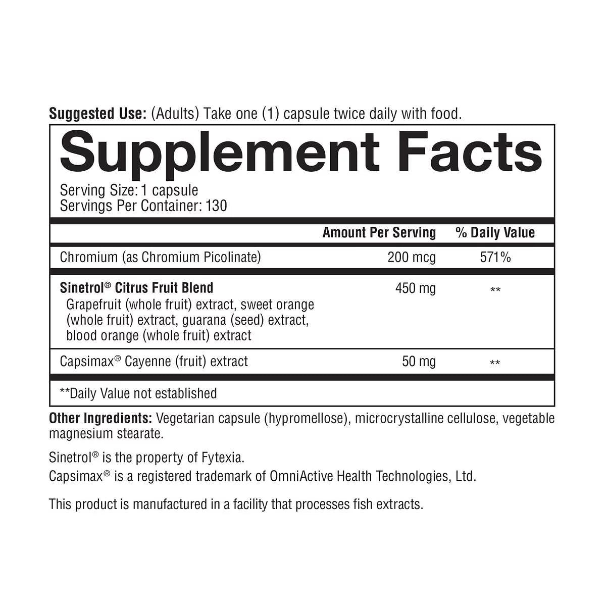 130 Vegetarian Capsules Dietary Supplements U80352