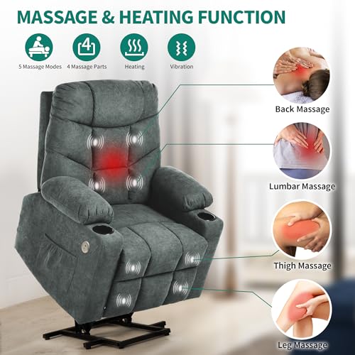Dark Grey Power Lift Recliner Chair with Massage and Heat D558625