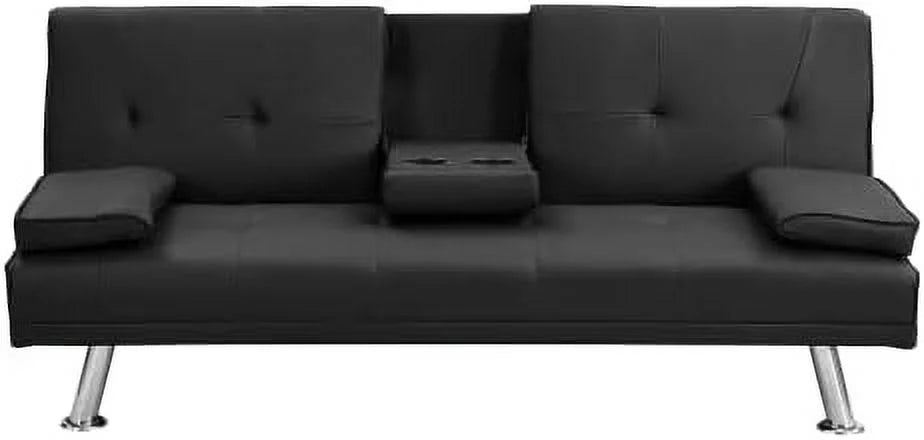 Convertible Folding Futon Sofa Bed with Metal Legs & 2 Cupholders V960