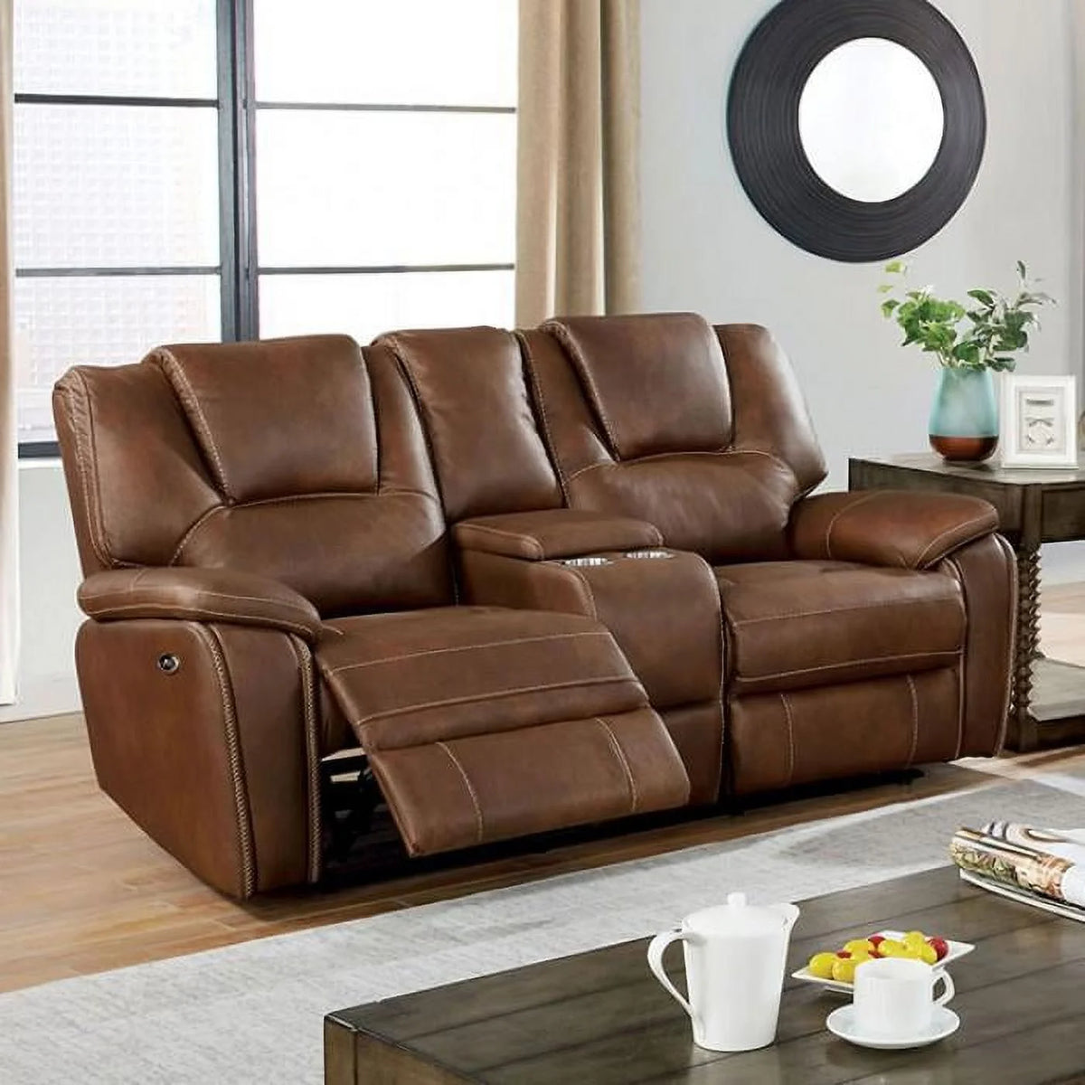 Brown Leatherette Recliner Sofa Set 2pcs E5611