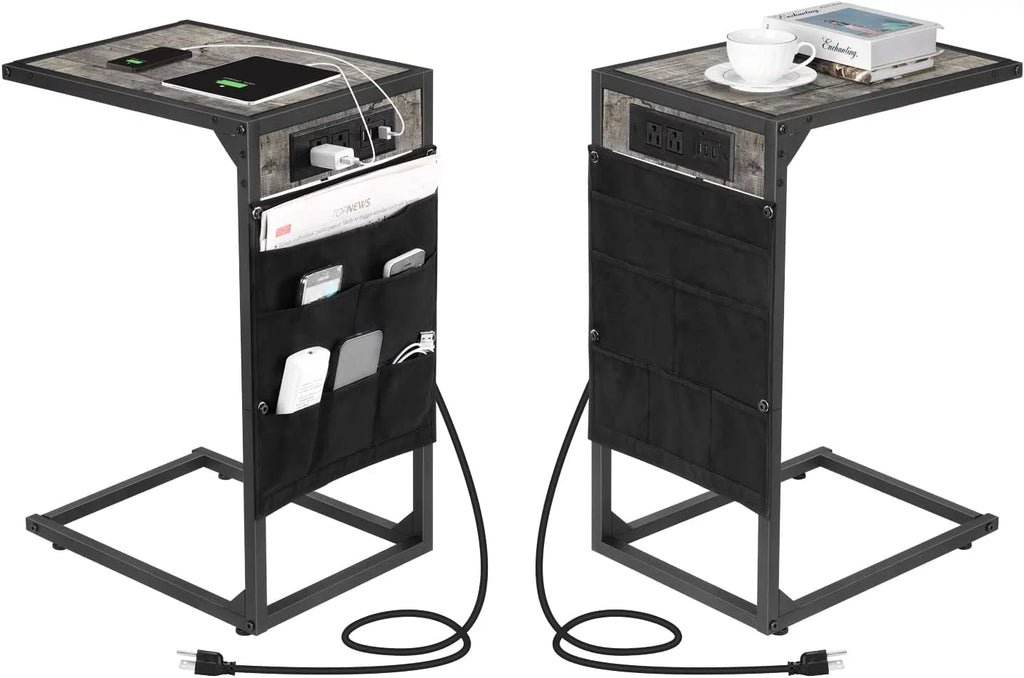 C Shaped End Table Set of 2 with Charging Station W707