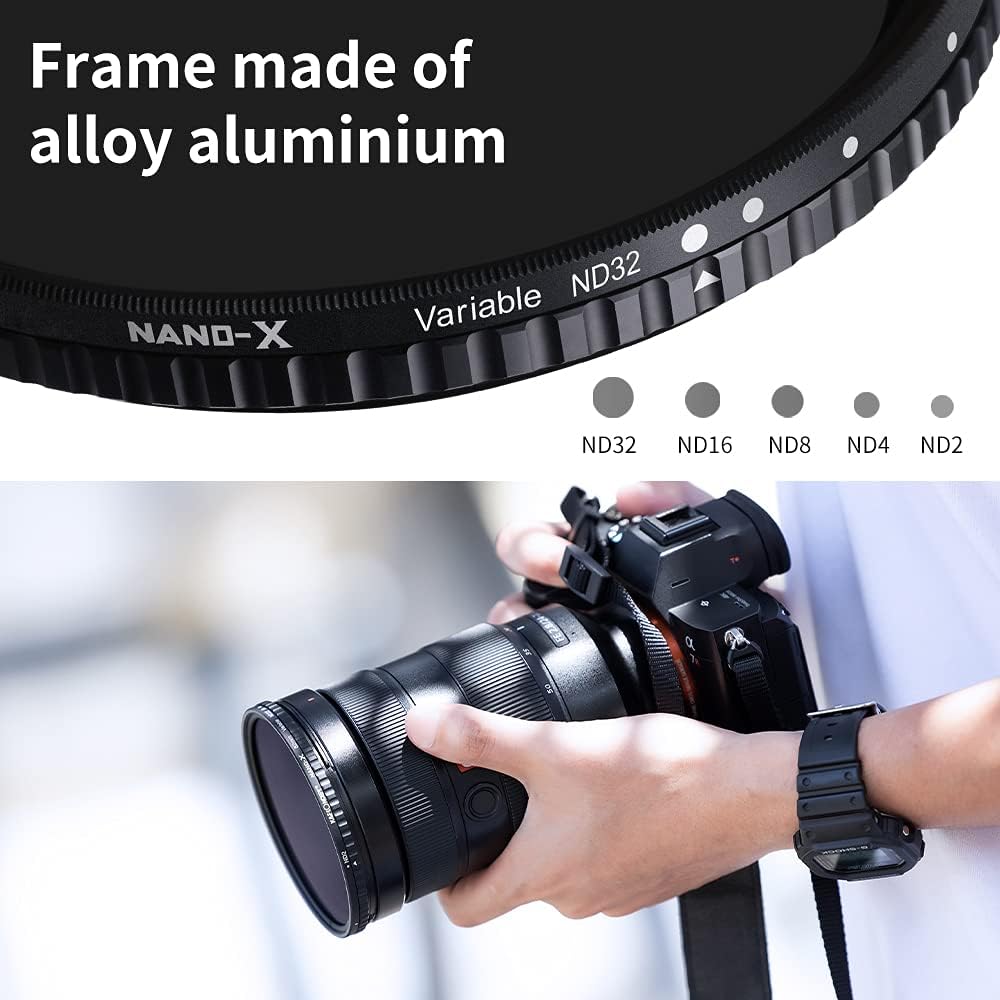 67mm Variable ND Lens Filter & Filter Cap Kit (2 Pcs) Adjustable Neutral Density ND2-ND32 with TPU Filter Cap C530
