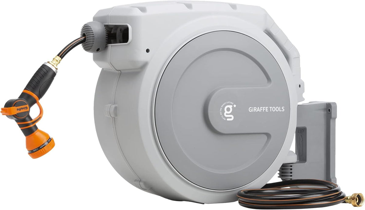 Retractable Wall Mounted Garden Hose Reel 5/8 inch x 90 ft Heavy Duty Light Grey U140